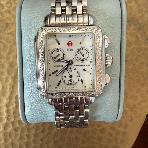 Michele Accessories - Michele Silver Diamond Bezel Deco Watch